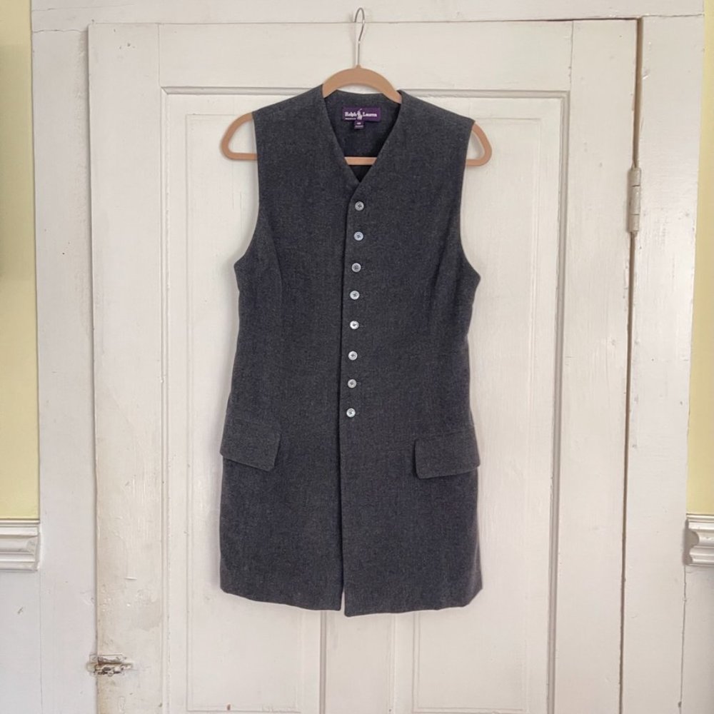 Ralph Lauren Purple Label 1990s V-Neck Button Front Long Vest grey 50% cashmere